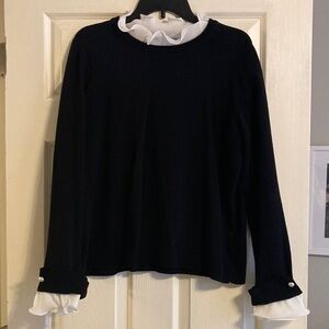 CeCe Black Top with White Ruffle Accents